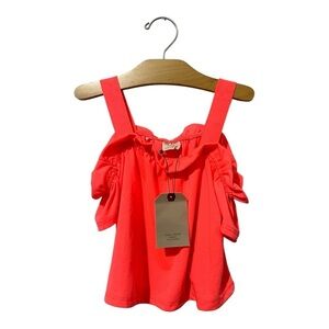 Zara Girls Coral Top Size 6 Bright Neon Color New Ruffles
